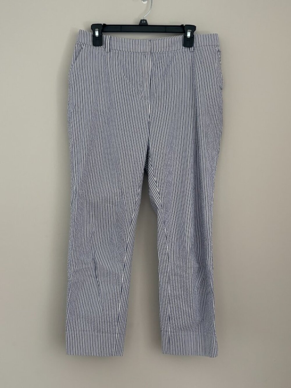Brooks Brothers Blue White Vertical Stripe Preppy Ankle Pants Coastal Chic 10